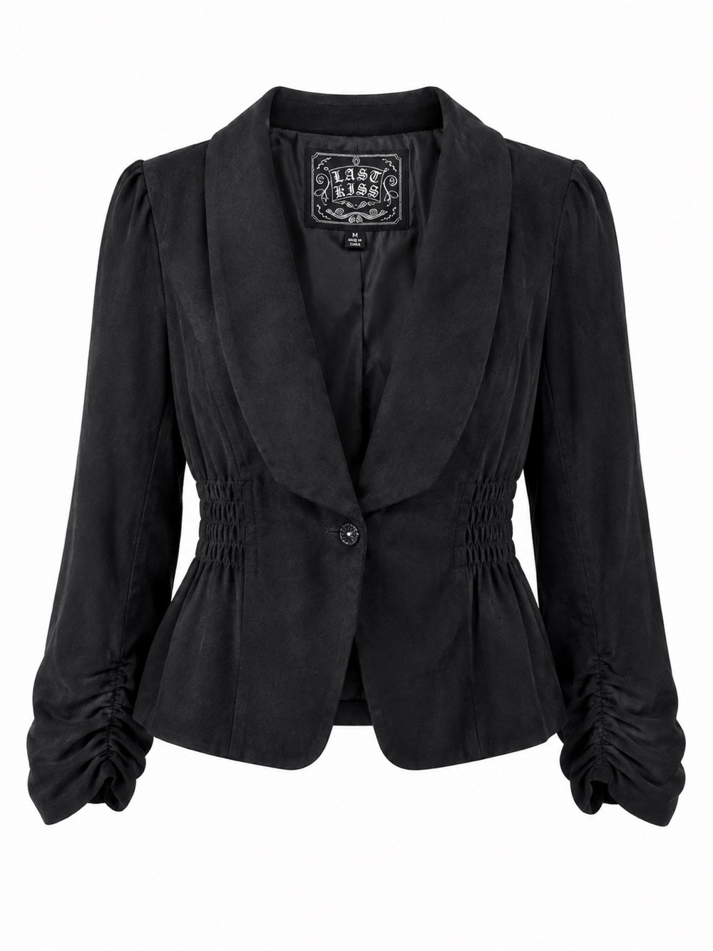 Last Kiss Black Cropped Blazer Ruched Sleeves Smocked Waist Goth Y2K M